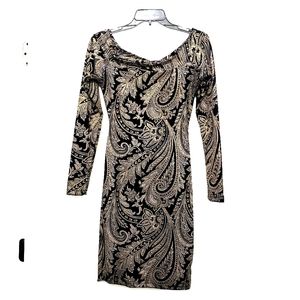Short black with  gold glitter long sleeve dress